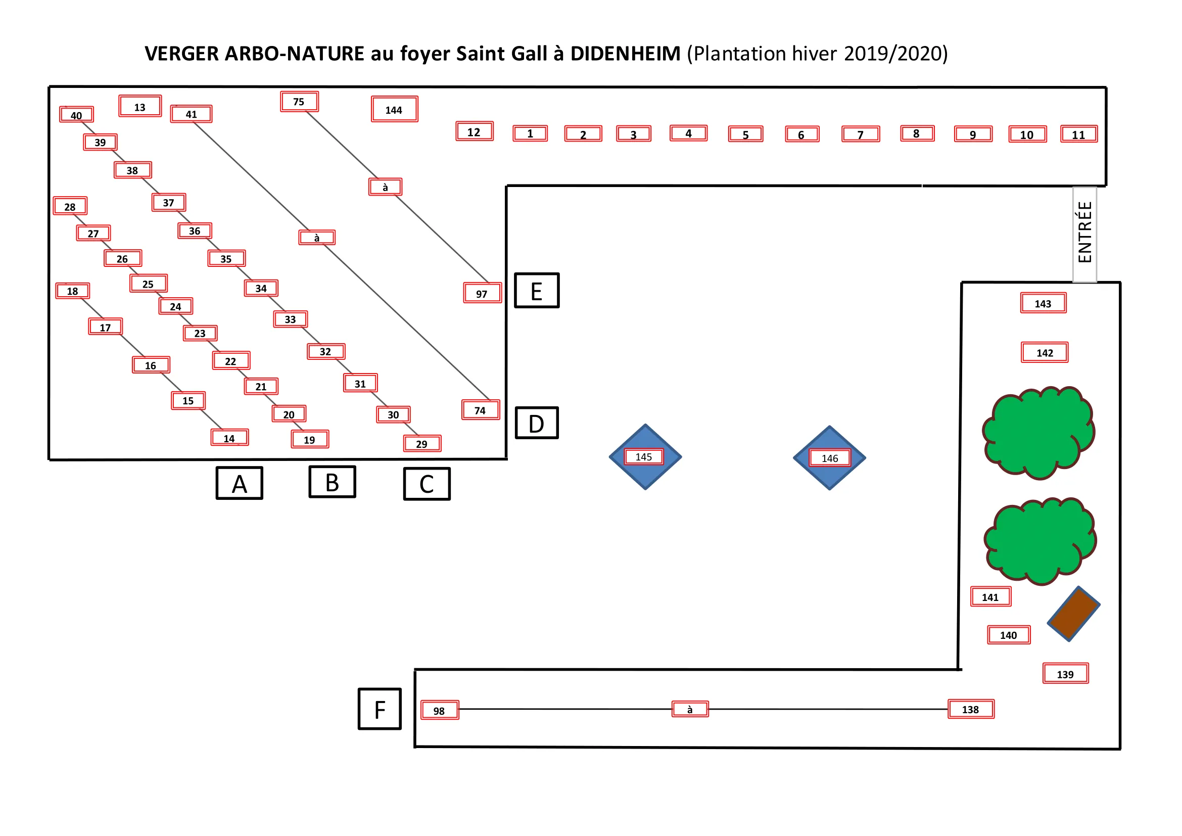 Plan de la plantation du verger école.