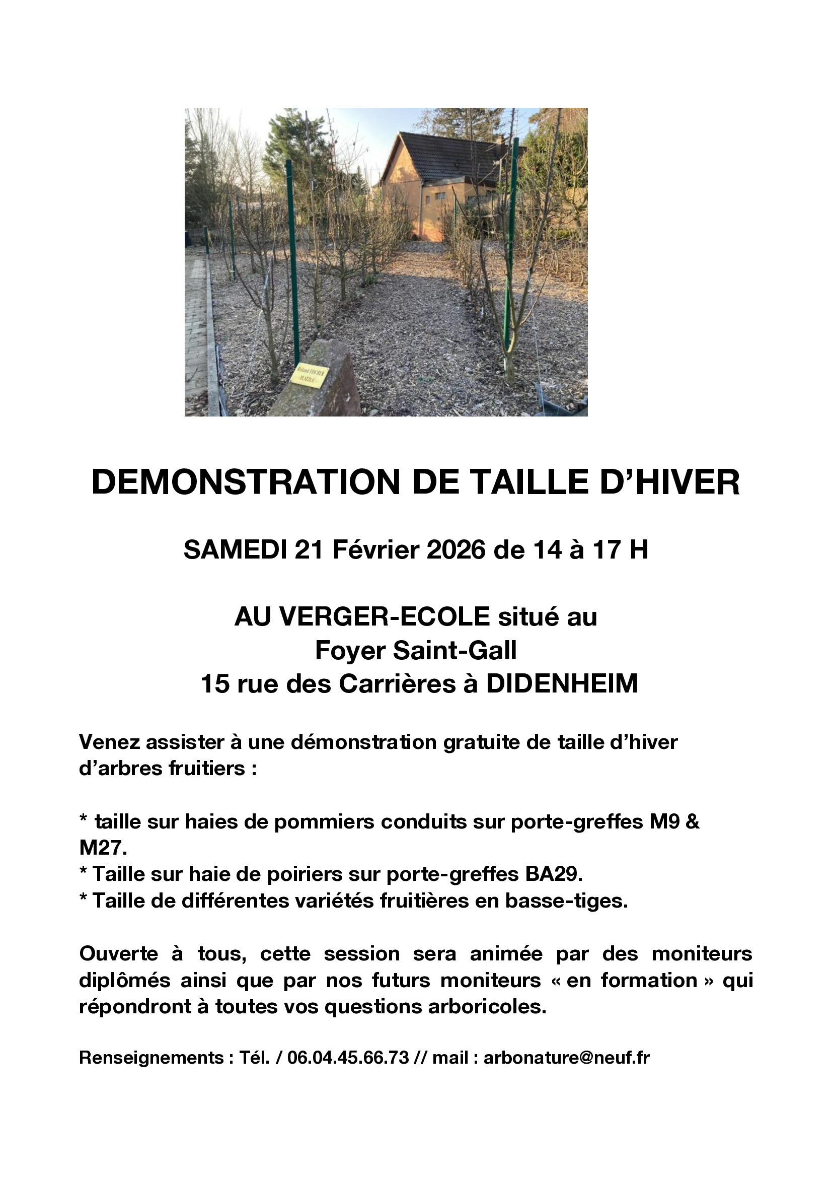 Affiche Démonstration de taille - Foyer St Gall